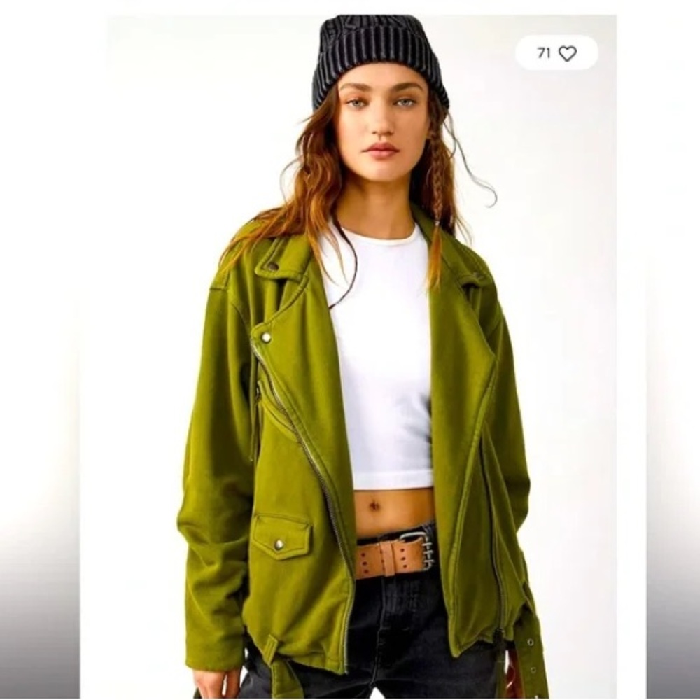 Free People Rebel Knit Oversized Moto Jacket – Olive – Size S – NWT - Picture 9 of 10